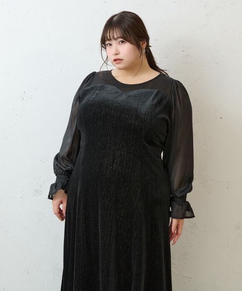 Louiosy(ルオシー)の「【大きいサイズ】シアー切り替えバックリボンマーメイドワンピース(ワンピース・レディース・ブラック系その他2/ブラック系その他/ブルー系その他・3L/X-LARGE/4L)」の2枚目の写真