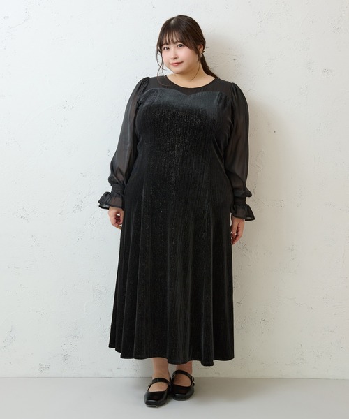 Louiosy(ルオシー)の「【大きいサイズ】シアー切り替えバックリボンマーメイドワンピース(ワンピース・レディース・ブラック系その他2/ブラック系その他/ブルー系その他・3L/X-LARGE/4L)」の16枚目の写真