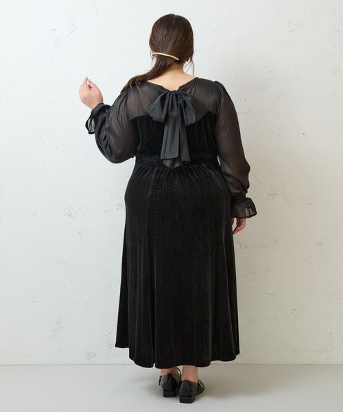 Louiosy(ルオシー)の「【大きいサイズ】シアー切り替えバックリボンマーメイドワンピース(ワンピース・レディース・ブラック系その他2/ブラック系その他/ブルー系その他・3L/X-LARGE/4L)」の17枚目の写真