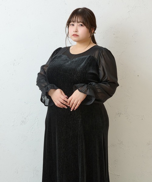 Louiosy(ルオシー)の「【大きいサイズ】シアー切り替えバックリボンマーメイドワンピース(ワンピース・レディース・ブラック系その他2/ブラック系その他/ブルー系その他・3L/X-LARGE/4L)」の19枚目の写真