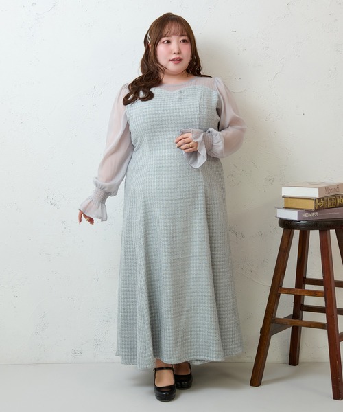 大きいサイズ】シアー切り替えバックリボンマーメイドワンピース