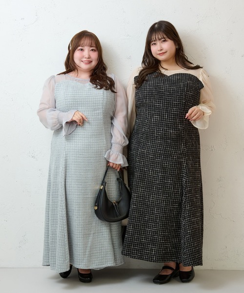 大きいサイズ】シアー切り替えバックリボンマーメイドワンピース