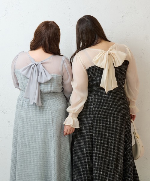 Louiosy(ルオシー)の「【大きいサイズ】シアー切り替えバックリボンマーメイドワンピース(ワンピース・レディース・ブラック系その他2/ブラック系その他/ブルー系その他・3L/X-LARGE/4L)」の4枚目の写真