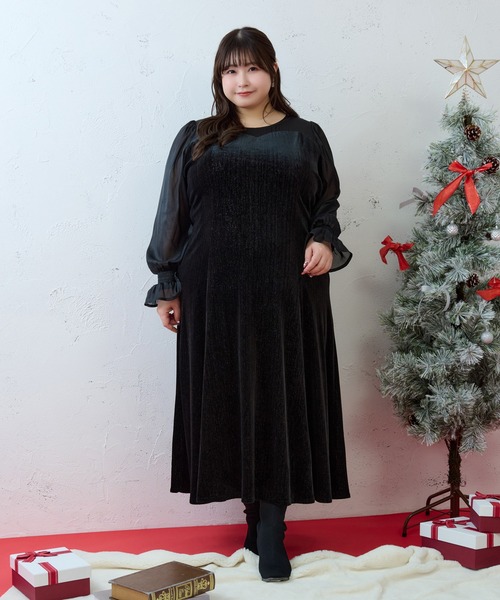 大きいサイズ】シアー切り替えバックリボンマーメイドワンピース