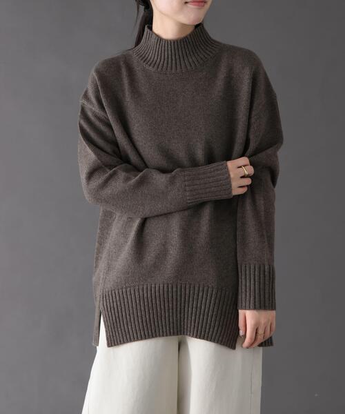 FORK&SPOON(フォークアンドスプーン)の「FORK&SPOON ハイネックロングニット(ニット/セーター・レディース・グレー系その他/ブラウン系その他/ネイビー・1)」の3枚目の写真