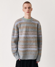 Wool stripe boucle knit_Blue
