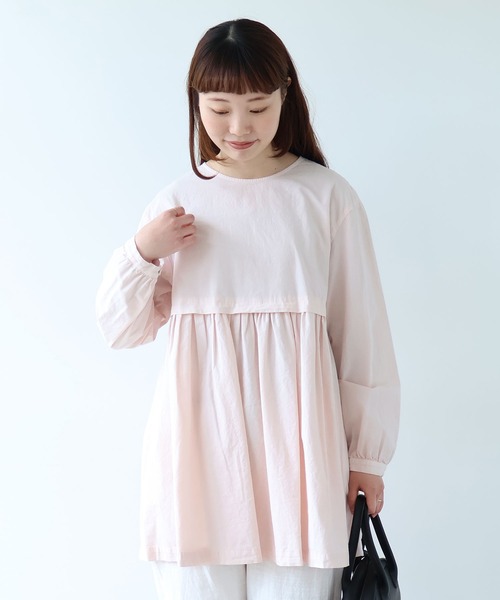 bulle de savon（ビュルデサボン）の「強撚ポプリン 製品染めtunic（シャツ/ブラウス・レディース・ホワイト/ライム/ピンク/サックスブルー・FREE）」の4枚目の写真