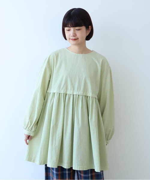 bulle de savon（ビュルデサボン）の「強撚ポプリン 製品染めtunic（シャツ/ブラウス・レディース・ホワイト/ライム・FREE）」の2枚目の写真