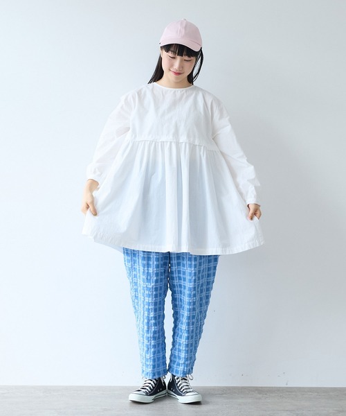 bulle de savon（ビュルデサボン）の「強撚ポプリン 製品染めtunic（シャツ/ブラウス・レディース・ホワイト/ライム・FREE）」の18枚目の写真