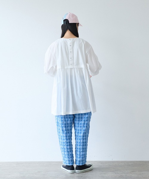 bulle de savon（ビュルデサボン）の「強撚ポプリン 製品染めtunic（シャツ/ブラウス・レディース・ホワイト/ライム・FREE）」の21枚目の写真