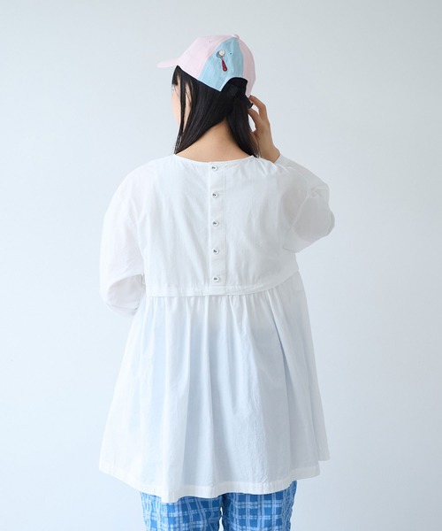 bulle de savon（ビュルデサボン）の「強撚ポプリン 製品染めtunic（シャツ/ブラウス・レディース・ホワイト/ライム・FREE）」の12枚目の写真