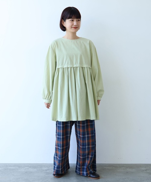 bulle de savon（ビュルデサボン）の「強撚ポプリン 製品染めtunic（シャツ/ブラウス・レディース・ホワイト/ライム・FREE）」の7枚目の写真