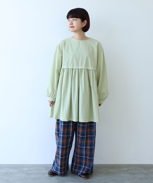 bulle de savon（ビュルデサボン）の「強撚ポプリン 製品染めtunic（シャツ/ブラウス・レディース・ホワイト/ライム・FREE）」の6枚目の写真