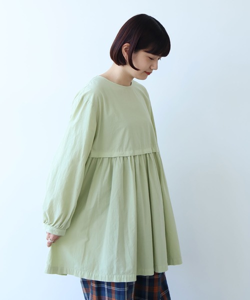 bulle de savon（ビュルデサボン）の「強撚ポプリン 製品染めtunic（シャツ/ブラウス・レディース・ホワイト/ライム・FREE）」の3枚目の写真