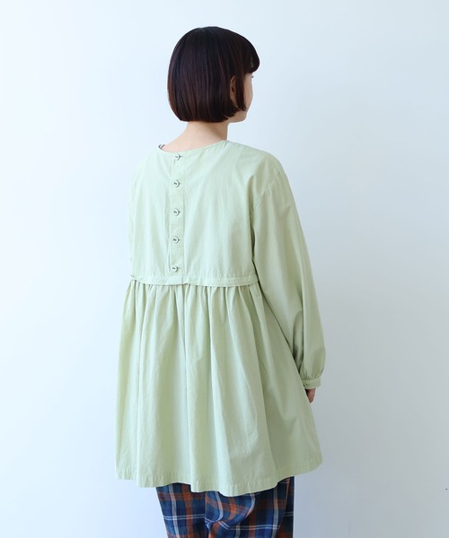 bulle de savon（ビュルデサボン）の「強撚ポプリン 製品染めtunic（シャツ/ブラウス・レディース・ホワイト/ライム・FREE）」の5枚目の写真