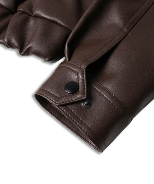 DOFFSEPT(ドフセプト)の「FAUX Leather Crop Bomber in Brown(ライダースジャケット・レディース・その他・FREE)」の8枚目の写真