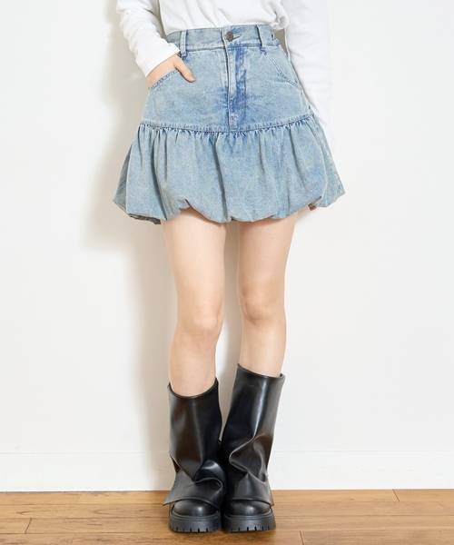 LOVETOXIC（ラブトキシック）の「【LTXC】デニムバルーンスカート（スカート・キッズ・グレー/ブルー・M:150cm/S:140cm/L:160cm/130cm）」の2枚目の写真
