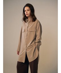 ルーズフィットポケットロングシャツカーキベージュ