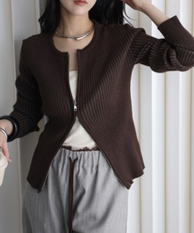 YENNA（イェンナ）の「リブニットZIPカーディガン　フィンガーホール付（カーディガン/ボレロ）」