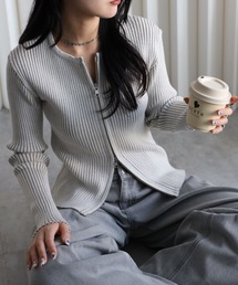 YENNA | リブZIPカーディガン　フィンガーホール付(カーディガン/ボレロ)