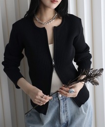 YENNA（イェンナ）の「リブニットZIPカーディガン　フィンガーホール付（カーディガン/ボレロ）」