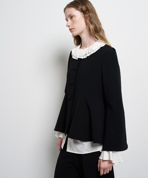 LANVIN en Bleu ウエストリボン　ギャザーフリルぺプラム　ジャケット LANVIN en Bleu ウエストリボン ギャザーフリルぺプラム ジャケット