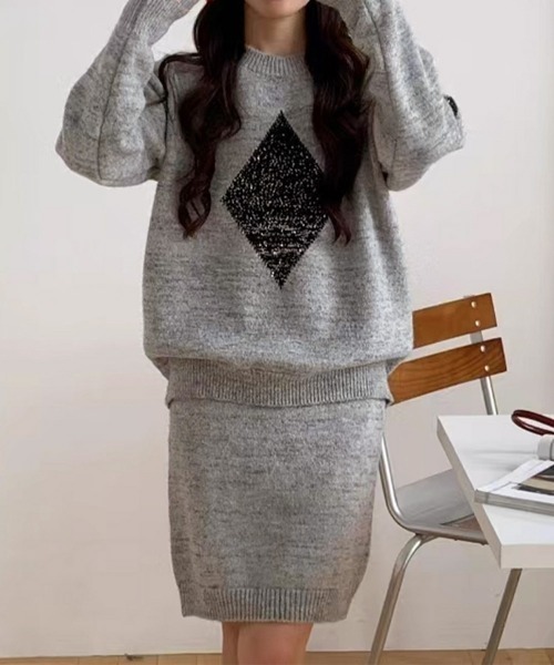 Miniministore(ミニミニストア)の「スパンコールニットセットアップ きれいめ(セットアップ・レディース・モカ/グレー/アイボリー/ダークグレー・FREE)」の10枚目の写真