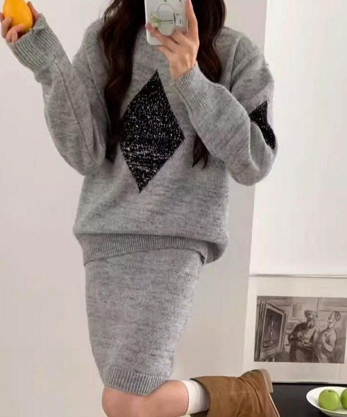 Miniministore(ミニミニストア)の「スパンコールニットセットアップ きれいめ(セットアップ・レディース・モカ/グレー/アイボリー/ダークグレー・FREE)」の11枚目の写真