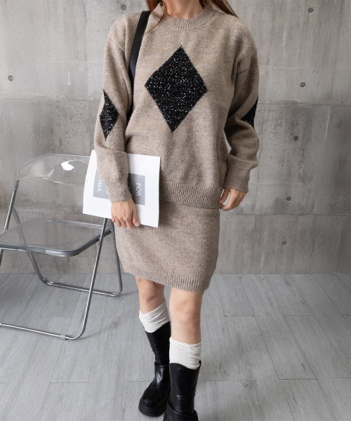 Miniministore(ミニミニストア)の「スパンコールニットセットアップ きれいめ(セットアップ・レディース・モカ/グレー/アイボリー/ダークグレー・FREE)」の14枚目の写真