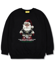 サンタ人形オーバーサイズスウェットクリスマスTシャツ[裏起毛]ブラック
