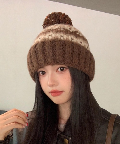 セール】pur chouchou/ノルディック柄 ポンポンつき ニット帽 P4533