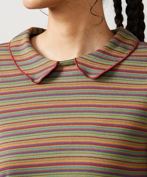 Jocomomola(ホコモモラ)の「Dentado ボーダー襟付きカットソー(Tシャツ/カットソー・レディース・ピンク/グリーン・40)」の3枚目の写真
