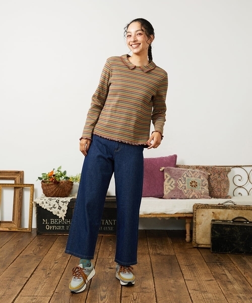 Jocomomola(ホコモモラ)の「Dentado ボーダー襟付きカットソー(Tシャツ/カットソー・レディース・ピンク/グリーン・40)」の8枚目の写真