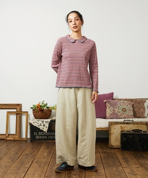 Jocomomola(ホコモモラ)の「Dentado ボーダー襟付きカットソー(Tシャツ/カットソー・レディース・ピンク/グリーン・40)」の13枚目の写真