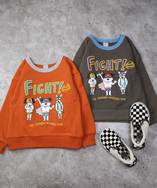 DILASH（ディラッシュ）の「ヒーロー犬プリントトレーナー（裏毛）（スウェット・キッズ・チャコールグレー/オレンジ・130/120/100/90/80/110）」の3枚目の写真