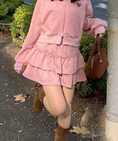 Another Branch olive des olive（アナザーブランチオリーブデオリーブ）の「[SETUP]ピグメント風スウェットティアードSK（スカート・レディース・チャコールグレー/ピンク/ネイビー・FREE）」の3枚目の写真