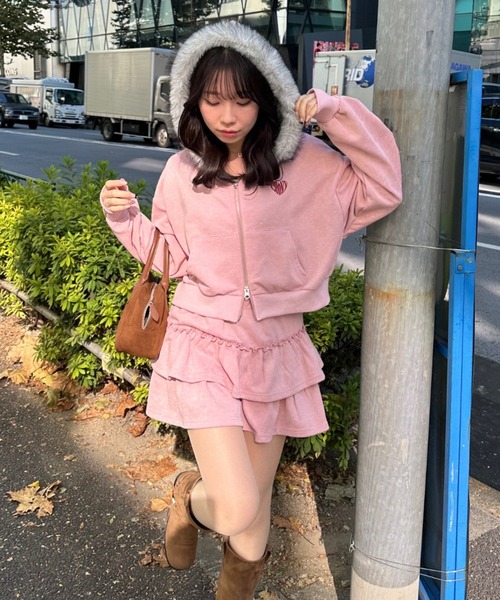 Another Branch olive des olive（アナザーブランチオリーブデオリーブ）の「[SETUP]ピグメント風スウェットティアードSK（スカート・レディース・チャコールグレー/ピンク/ネイビー・FREE）」の9枚目の写真