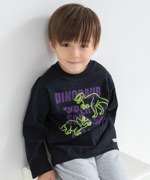 BRANSHES（ブランシェス）の「【ブランシェスmini】まえうしろどっちも着られる長袖Tシャツ（Tシャツ/カットソー・キッズ・杢グレー/イエロー/ネイビー/ブラック/アイボリー・130/100/120/110/90/80）」の2枚目の写真