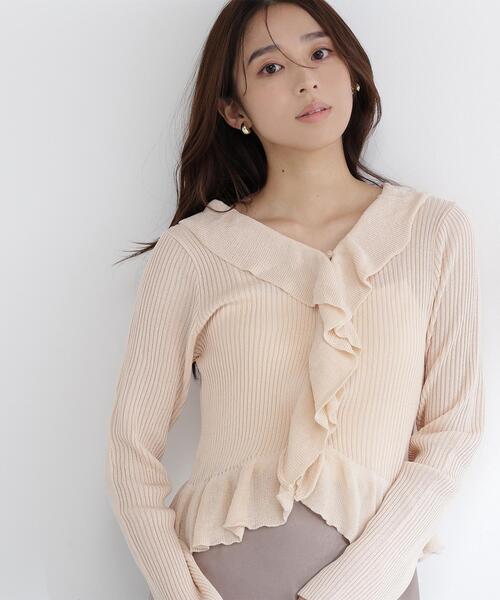 NATURAL BEAUTY BASIC（ナチュラルビューティーベーシック）の「◇フリルトリムカーディガン（カーディガン/ボレロ・レディース・オフホワイト/オレンジ/ブラック・FREE）」の3枚目の写真