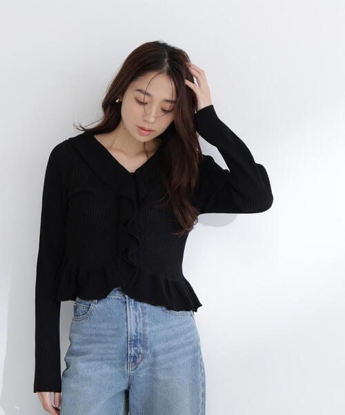 NATURAL BEAUTY BASIC(ナチュラルビューティーベーシック)の「◇フリルトリムカーディガン(カーディガン/ボレロ・レディース・オフホワイト/オレンジ/ブラック・FREE)」の6枚目の写真