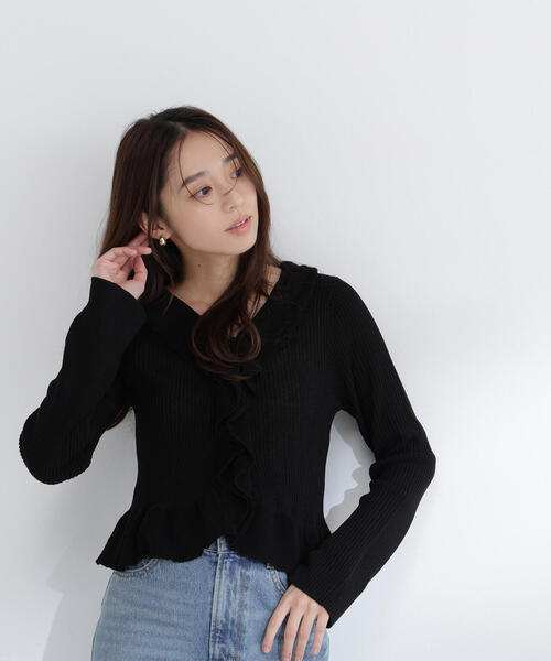 NATURAL BEAUTY BASIC(ナチュラルビューティーベーシック)の「◇フリルトリムカーディガン(カーディガン/ボレロ・レディース・オフホワイト/オレンジ/ブラック・FREE)」の10枚目の写真