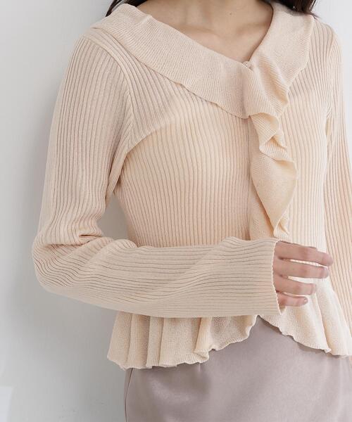NATURAL BEAUTY BASIC（ナチュラルビューティーベーシック）の「◇フリルトリムカーディガン（カーディガン/ボレロ・レディース・オフホワイト/オレンジ/ブラック・FREE）」の5枚目の写真
