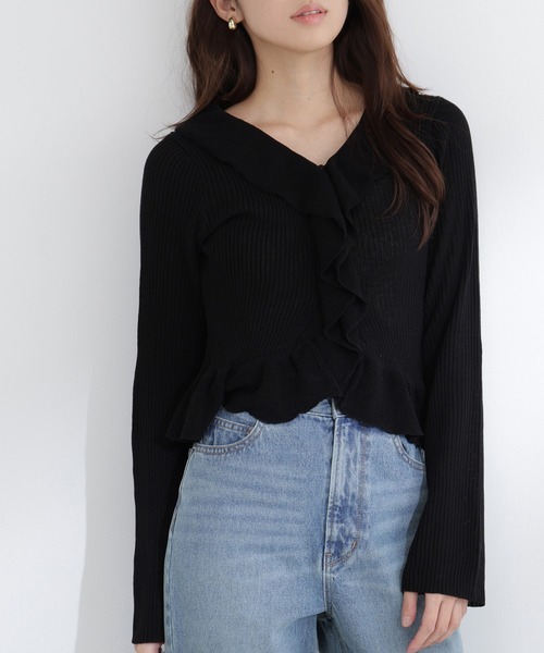 NATURAL BEAUTY BASIC(ナチュラルビューティーベーシック)の「◇フリルトリムカーディガン(カーディガン/ボレロ・レディース・オフホワイト/オレンジ/ブラック・FREE)」の2枚目の写真