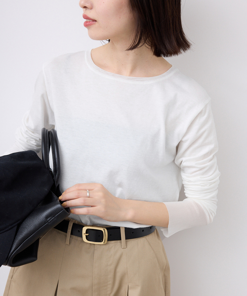 SLOBE IENA（スローブイエナ）の「《追加5》レイヤードスリーブロンTEE（Tシャツ/カットソー・レディース・アイボリー/ブラック系その他/ホワイト/ブラック・FREE）」の2枚目の写真