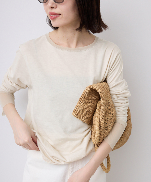 SLOBE IENA（スローブイエナ）の「《追加5》レイヤードスリーブロンTEE（Tシャツ/カットソー・レディース・アイボリー/ブラック系その他/ホワイト/ブラック・FREE）」の3枚目の写真