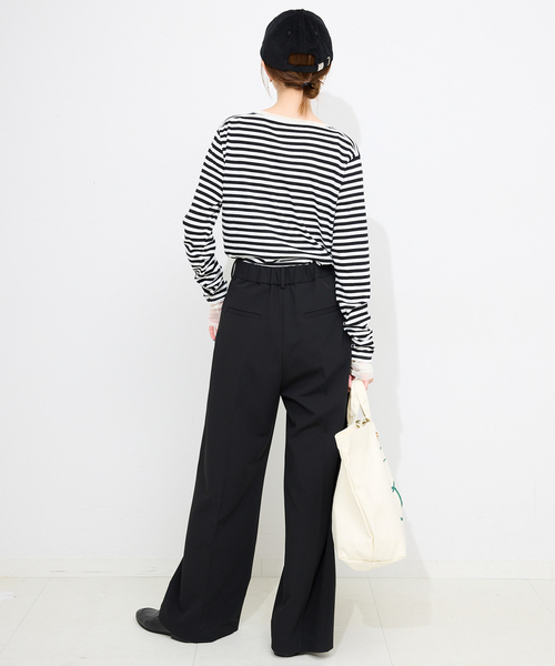 SLOBE IENA（スローブイエナ）の「《追加5》レイヤードスリーブロンTEE（Tシャツ/カットソー・レディース・アイボリー/ブラック系その他/ホワイト/ブラック・FREE）」の9枚目の写真