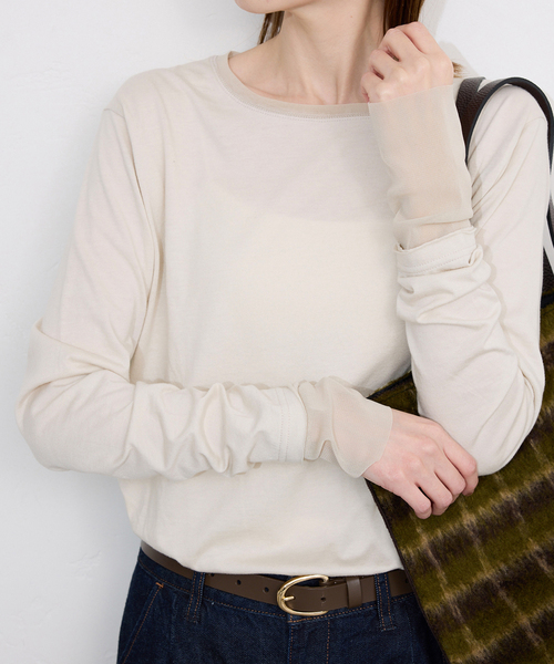 SLOBE IENA（スローブイエナ）の「《追加5》レイヤードスリーブロンTEE（Tシャツ/カットソー・レディース・アイボリー/ブラック系その他/ホワイト/ブラック・FREE）」の18枚目の写真