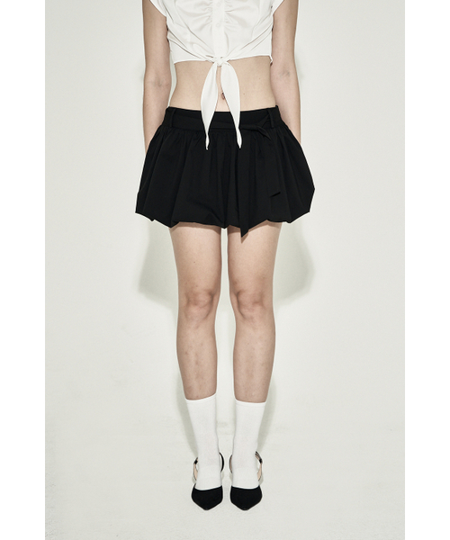 SYNERJYN(シナジン)の「BELT SHIRRING MINI SKIRT BLACK(スカート・レディース・その他・SMALL/MEDIUM)」の1枚目の写真