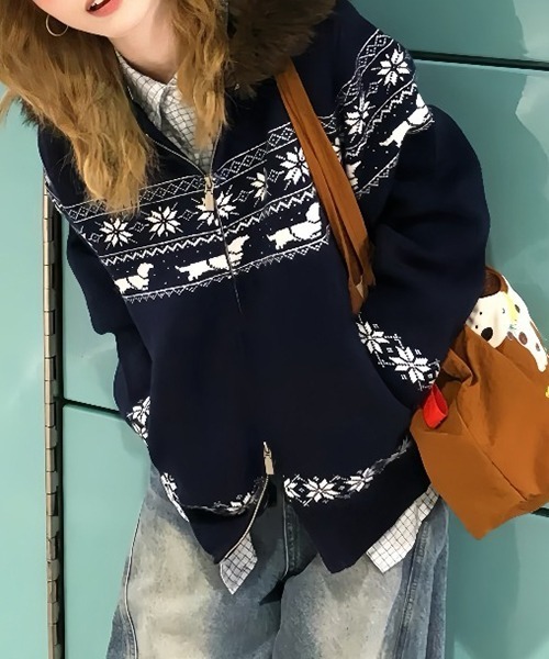 gossip！ロサンゼルス（ゴシップロサンゼルス）の「YUGA　フード付きセーターカーディガン（カーディガン/ボレロ・レディース・ネイビー/グレー・FREE）」の4枚目の写真