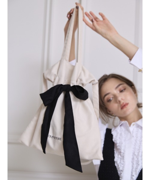 EIMY ISTOIRE(エイミーイストワール)の「EIMYロゴリボントート(トートバッグ・レディース・ピンク/ホワイト×ブラック/ブラック・F)」の8枚目の写真